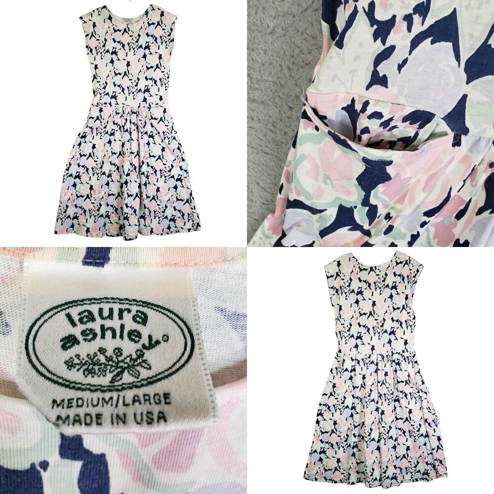 Vintage Laura Ashley Dress Made USA Floral Prairie Cottagecore Midi M/L - Picture 2 of 11